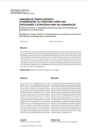 Unidades de terapia intensiva: considerações da literatura acerca das dificuldades e estratégias para sua humanização