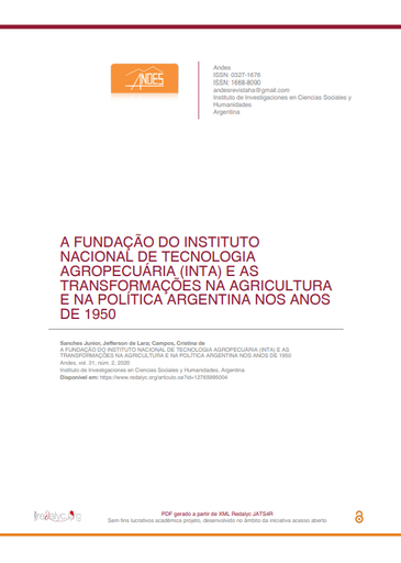 A FUNDAÇÃO DO INSTITUTO NACIONAL DE TECNOLOGIA AGROPECUÁRIA (INTA) E AS TRANSFORMAÇÕES NA AGRICULTURA E NA POLÍTICA ARGENTINA NOS ANOS DE 1950