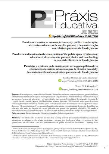 Paradoxos e tensões na construção do espaço público da educação: alternativas educativas de escolha parental e desescolarização nos coletivos parentais do Rio de Janeiro