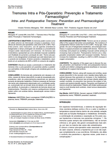 Tremores intra e pós-operatório: prevenção e tratamento farmacológico