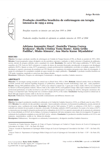 Produção científica brasileira de enfermagem em terapia intensiva de 1995 a 2004