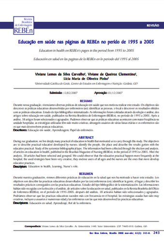 Educação em saúde nas páginas da REBEn no perído de 1995 a 2005