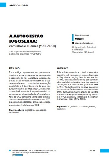 A autogestão iugoslava: caminhos e dilemas (1950-1991)