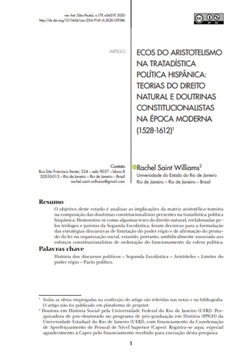 ECOS DO ARISTOTELISMO NA TRATADÍSTICA POLÍTICA HISPÂNICA: TEORIAS DO DIREITO NATURAL E DOUTRINAS CONSTITUCIONALISTAS NA ÉPOCA MODERNA (1528-1612)