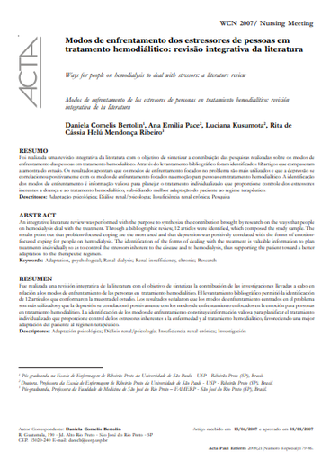 Modos de enfrentamento dos estressores de pessoas em tratamento hemodiálitico: revisão integrativa da literatura
