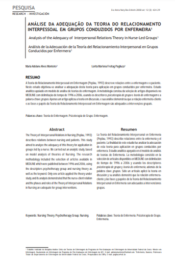 Análise da adequação da teoria do relacionamento interpessoal em grupos conduzidos por enfermeira