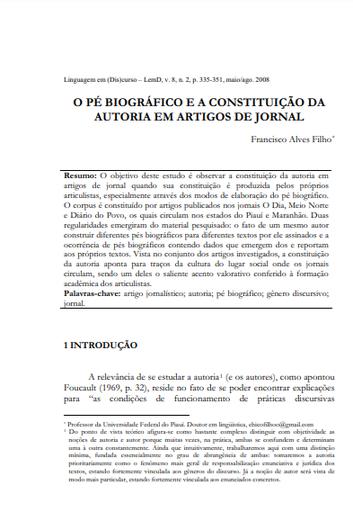 O pé biográfico e a constituição da autoria em artigos de jornal