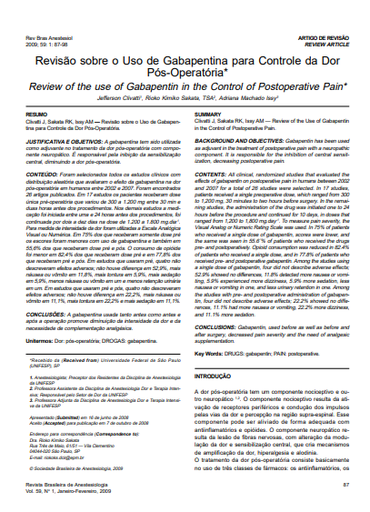 Revisão sobre o uso de gabapentina para controle da dor pós-operatória