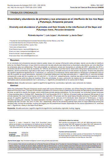 Diversidad y abundancia de primates y sus amenazas en el interfluvio de los ríos Napo y Putumayo