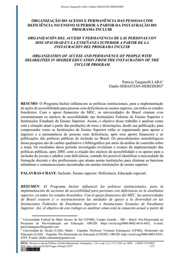 ORGANIZAÇÃO DO ACESSO E PERMANÊNCIA DAS PESSOAS COM DEFICIÊNCIA NO ENSINO SUPERIOR A PARTIR DA INSTAURAÇÃO DO PROGRAMA INCLUIR