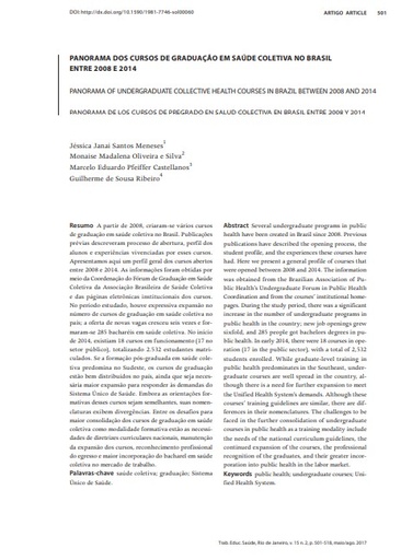 PANORAMA DOS CURSOS DE GRADUAÇÃO EM SAÚDE COLETIVA NO BRASIL ENTRE 2008 E 2014