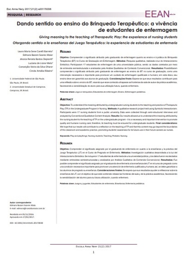 Dando sentido ao ensino do Brinquedo Terapêutico: a vivência de estudantes de enfermagem