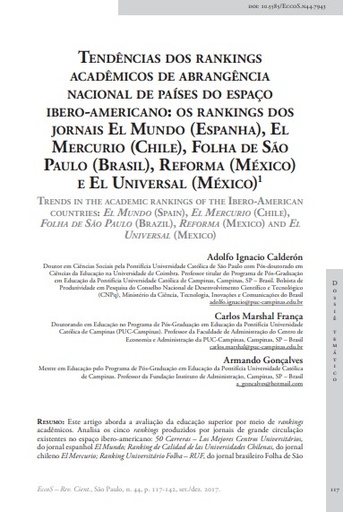 Tendências dos rankings acadêmicos de abrangência nacional de países do espaço ibero-americano: os rankings dos jornais El Mundo (Espanha), El Mercurio (Chile), Folha de São Paulo (Brasil), Reforma (México) e El Universal (México)