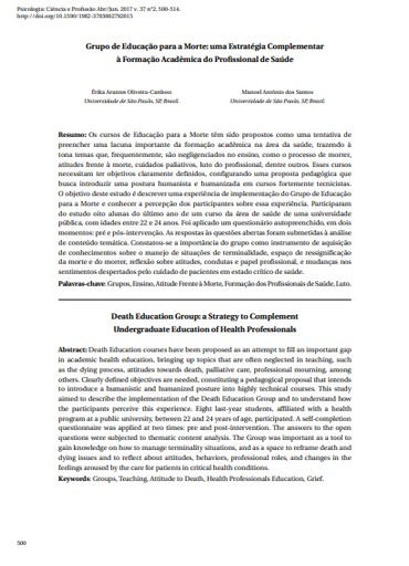 Grupo de Educação para a Morte: uma Estratégia Complementar à Formação Acadêmica do Profissional de Saúde