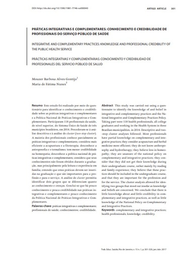 PRÁTICAS INTEGRATIVAS E COMPLEMENTARES: CONHECIMENTO E CREDIBILIDADE DE PROFISSIONAIS DO SERVIÇO PÚBLICO DE SAÚDE