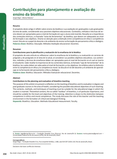 Contribuições para planejamento e avaliação do ensino da bioética