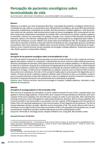 Percepção de pacientes oncológicos sobre terminalidade de vida