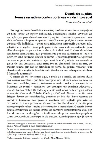 Depois do sujeito: formas narrativas contemporâneas e vida impessoal