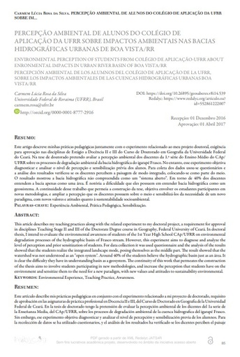 PERCEPÇÃO AMBIENTAL DE ALUNOS DO COLÉGIO DE APLICAÇÃO DA UFRR SOBRE IMPACTOS AMBIENTAIS NAS BACIAS HIDROGRAFICAS URBANAS DE BOA VISTA/RR