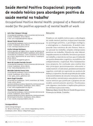 Saúde Mental Positiva Ocupacional: proposta de modelo teórico para abordagem positiva da saúde mental no trabalho