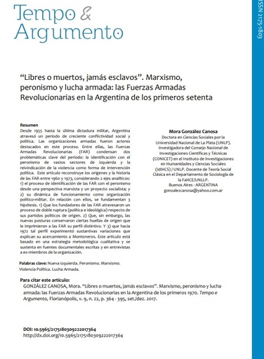 “Libres o muertos, jamás esclavos”. Marxismo, peronismo y lucha armada: las Fuerzas Armadas Revolucionarias en la Argentina de los primeros setenta