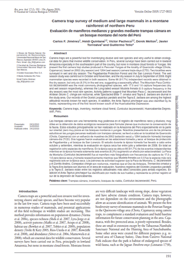 Evaluación de mamíferos medianos y grandes mediante trampas cámara en un bosque montano del norte del Perú