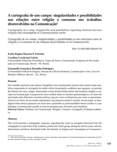 A cartografia de um campo: singularidades e possibilidades nas relações entre religião e consumo nos trabalhos desenvolvidos na Comunicação