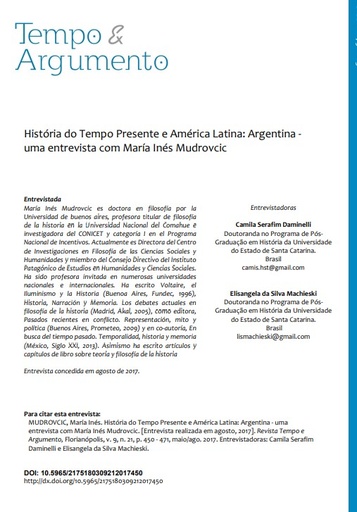 História do Tempo Presente e América Latina: Argentina ‐ uma entrevista com María Inés Mudrovcic