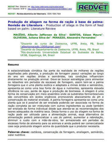 Produção de silagem na forma de ração à base de palma: Revisão de Literatura