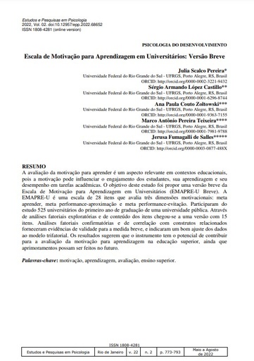 Escala de Motivação para Aprendizagem em Universitários: Versão Breve