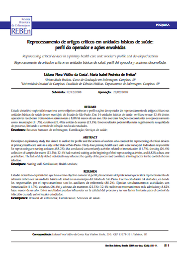 Reprocessamento de artigos críticos em unidades básicas de saúde: perfil do operador e ações envolvidas