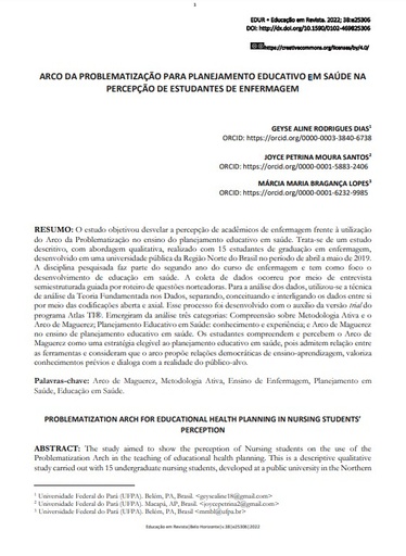 ARCO DA PROBLEMATIZAÇÃO PARA PLANEJAMENTO EDUCATIVO EM SAÚDE NA PERCEPÇÃO DE ESTUDANTES DE ENFERMAGEM