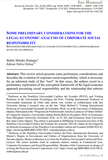 Some preliminary considerations for the legal-economic analysis of corporate social responsibility