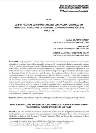 CORPO, PRÁTICAS CORPORAIS E O FAZER SENSÍVEL NA FORMAÇÃO EM PEDAGOGIA: NARRATIVAS DE DOCENTES DAS UNIVERSIDADES PÚBLICAS PAULISTAS