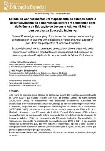 Estado do Conhecimento: um mapeamento de estudos sobre o desenvolvimento da compreensão leitora em estudantes com deficiência da Educação de Jovens e Adultos (EJA) na perspectiva da Educação Inclusiva