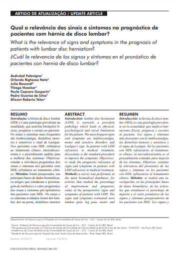 Qual a relevância dos sinais e sintomas no prognóstico de pacientes com hérnia de disco lombar?
