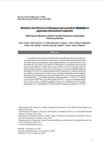 Modelos alométricos multiespecie para predecir biomasa en pajonales altoandinos tropicales