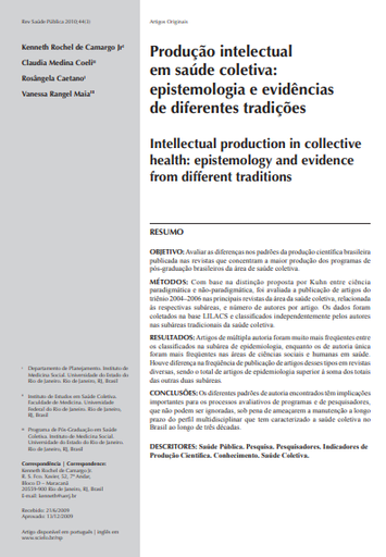 Produção intelectual em saúde coletiva: epistemologia e evidências de diferentes tradições