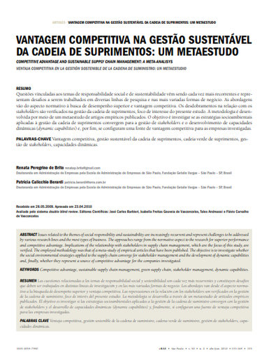 Vantagem competitiva na gestão sustentável da cadeia de suprimentos: um metaestudo