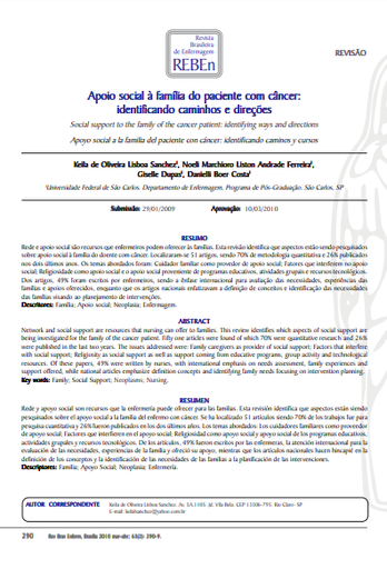 Apoio social à família do paciente com câncer: identificando caminhos e direções
