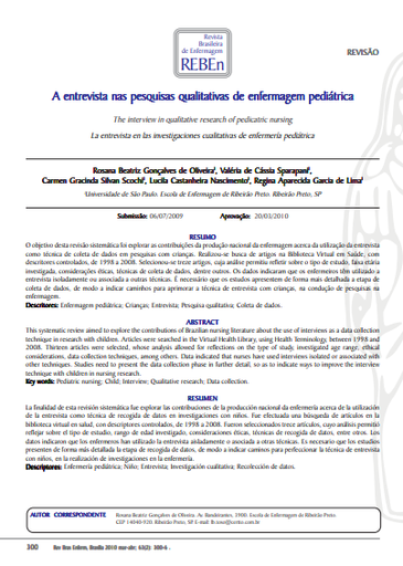 A entrevista nas pesquisas qualitativas de enfermagem pediátrica