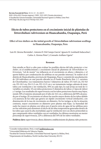 Efecto de tubos protectores en el crecimiento inicial de plántulas de Tetrorchidium rubrivenium en Huancabamba, Oxapampa, Perú