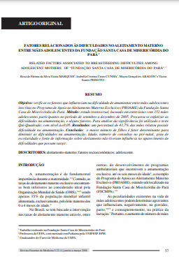 Fatores relacionados às dificuldades no aleitamento materno entre mães adolescentes da Fundação Santa Casa de Misericórdia do Pará