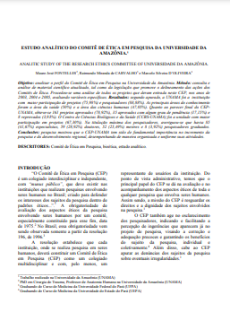 Estudo analítico do comitê de ética em pesquisa da Universidade da Amazônia