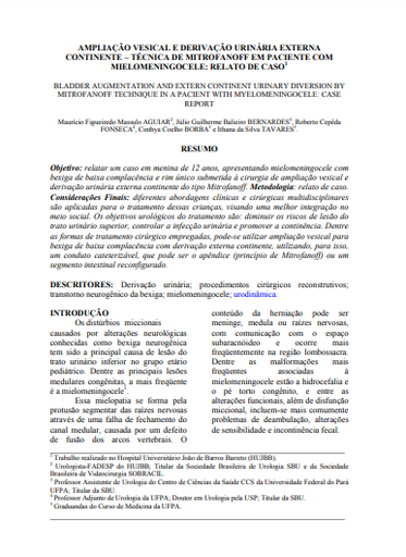 Ampliação vesical e derivação urinária externa continente - técnica de mitrofanoff em paciente com mielomeningocele: relato de caso