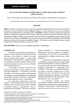 Avaliação dos teores de mercúrio na urina dos graduandos de odontologia