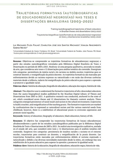 Trajetórias formativas (auto)biográficas de educadores(as) negros(as) nas teses e dissertações brasileiras (2003-2021)