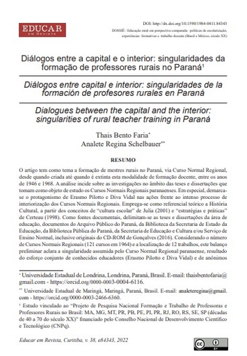 Diálogos entre a capital e o interior: singularidades da formação de professores rurais no Paraná1