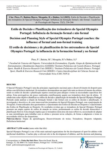 Estilo de Decisão e Planificação dos treinadores do Special Olympics Portugal: Influência da formação formal e não formal