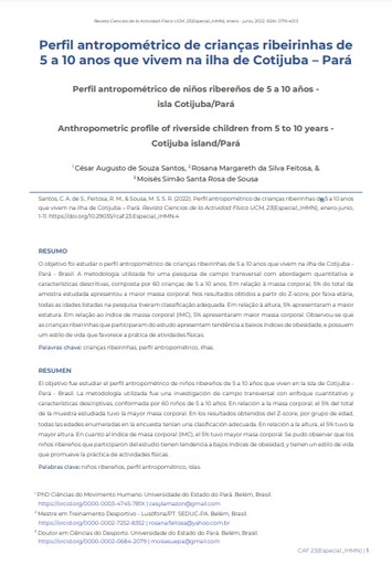 Perfil antropométrico de crianças ribeirinhas de 5 a 10 anos que vivem na ilha de Cotijuba – Pará